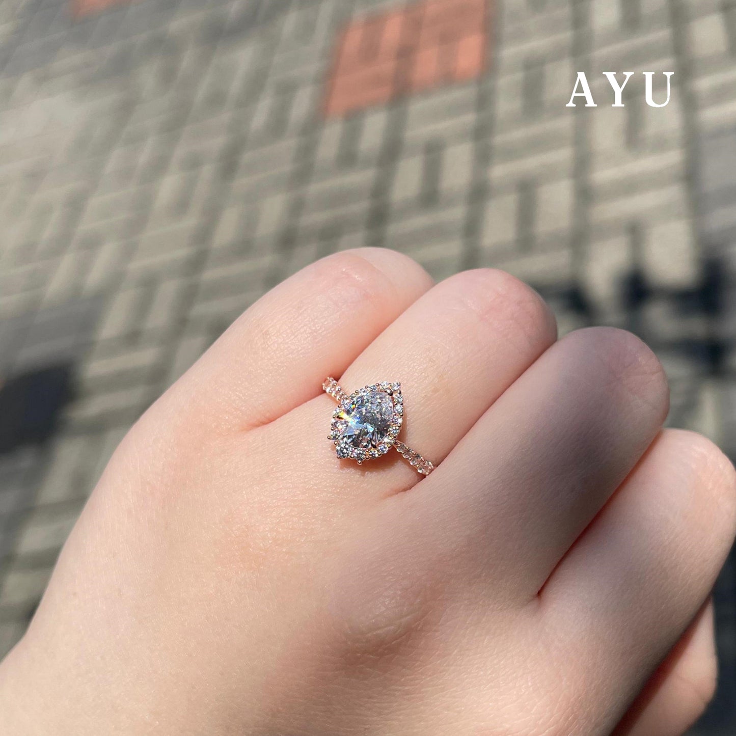 AYU Teardrop Grecian Solitaire 17k Rose Gold