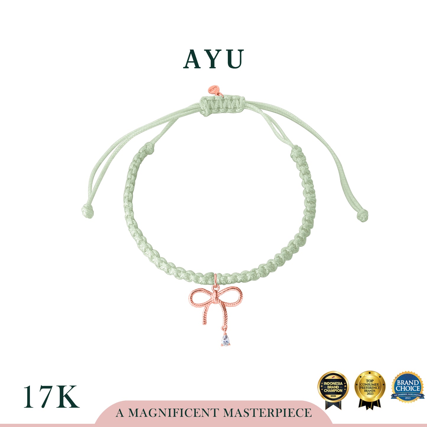 AYU Twist Ribbon With Teardrop Braided Cord Bracelet 17k Rose Gold