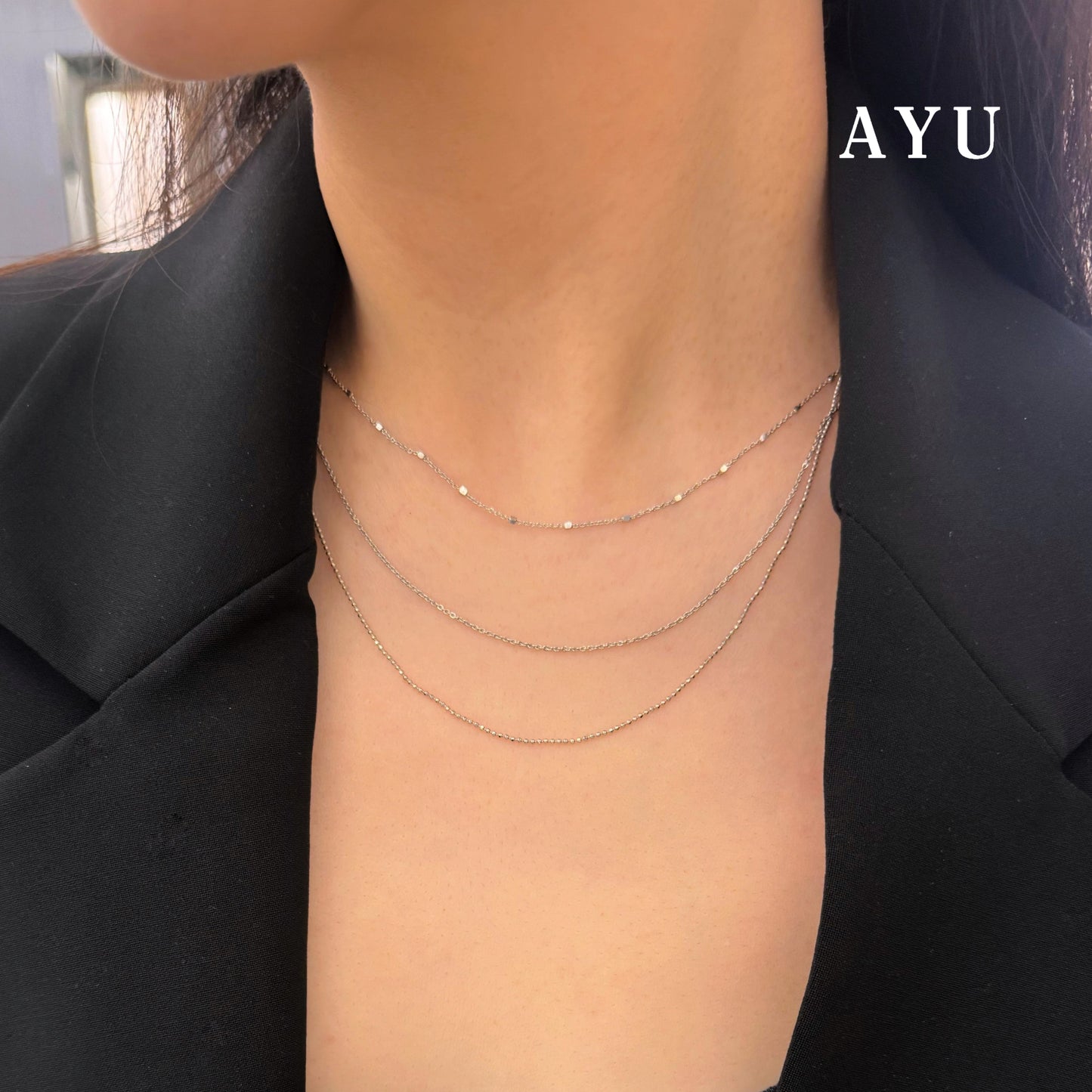 AYU Kalung Emas-Triple layer Necklace 17k White Gold