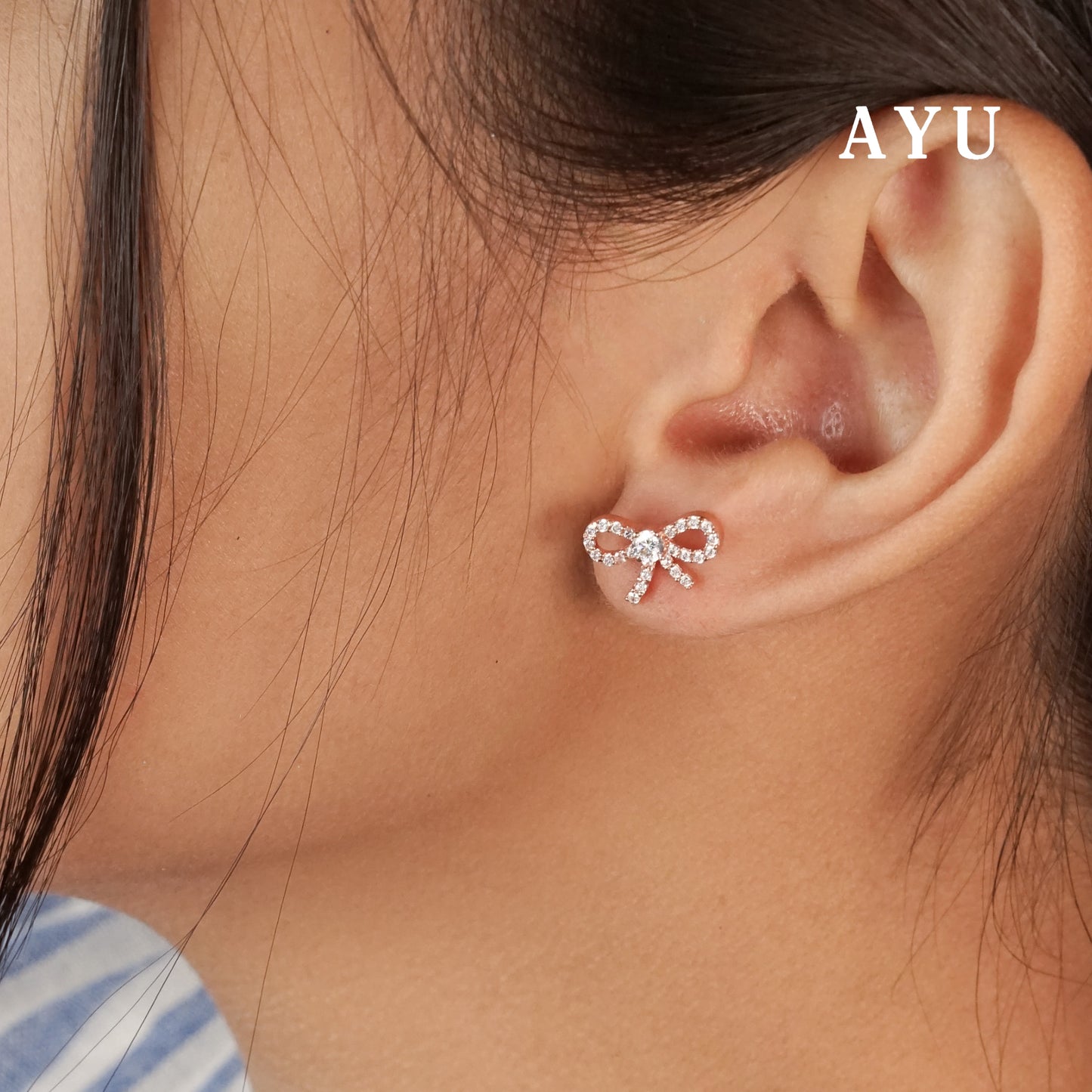 AYU Anting Emas Tindik - Twinkle Pave Ribbon Studs 17k Rose Gold