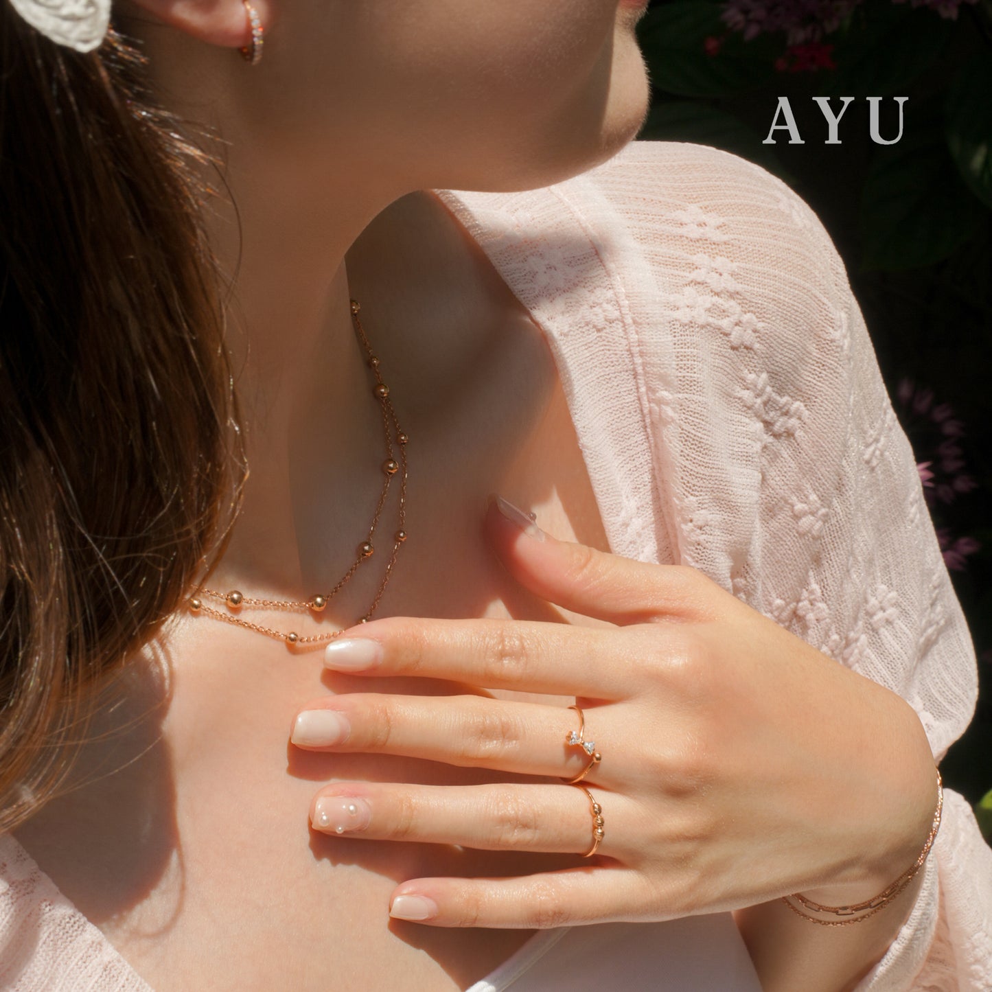 AYU Kalung Emas - Boba Party Double Layer Necklace 17k Rose Gold