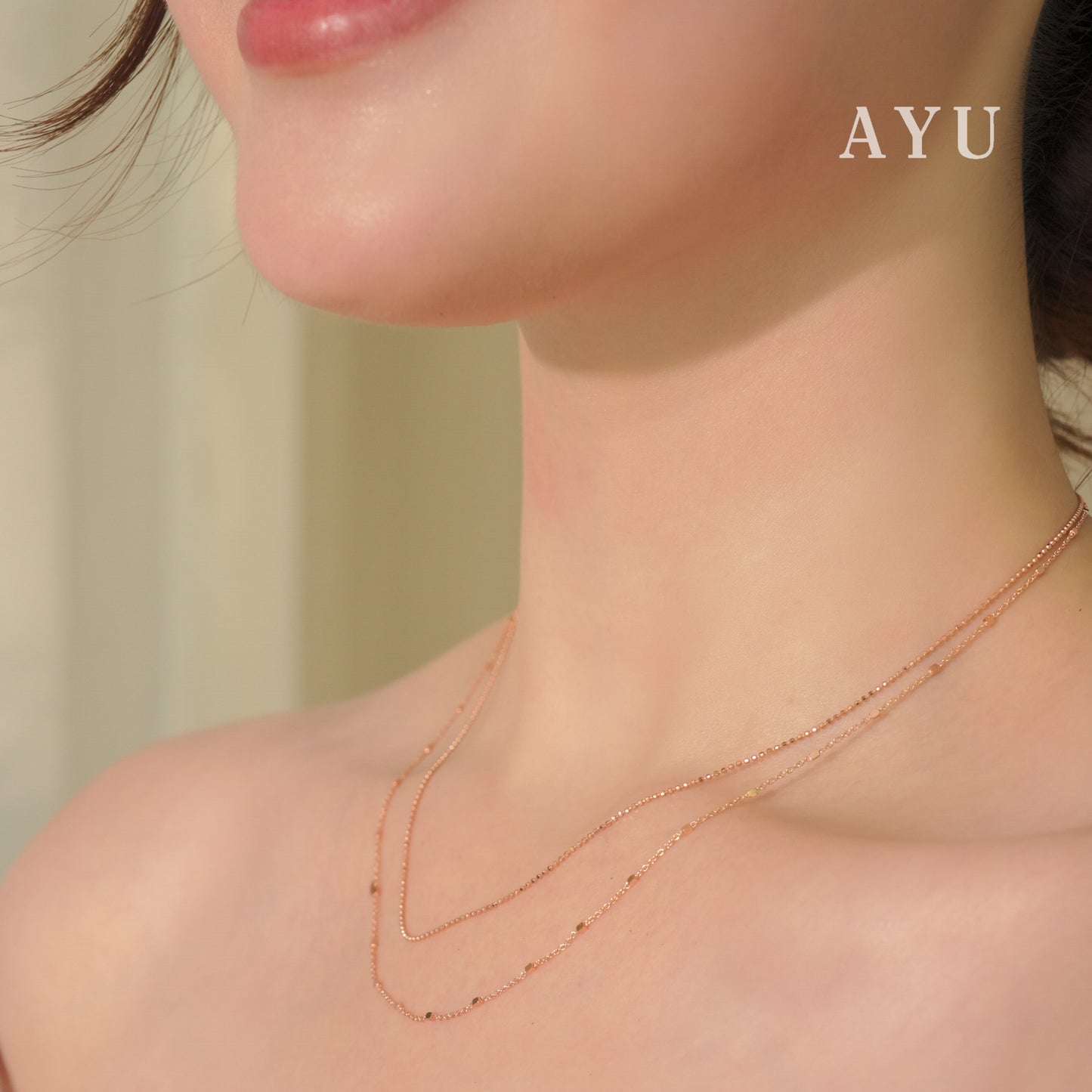 AYU Double Layer Bling And Pepper Beads Chain Necklace 17k Rose Gold
