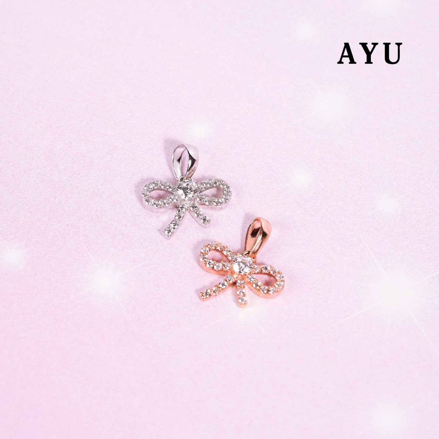 AYU Liontin Emas - Twinkle Pave Ribbon Pendant 17k Rose Gold