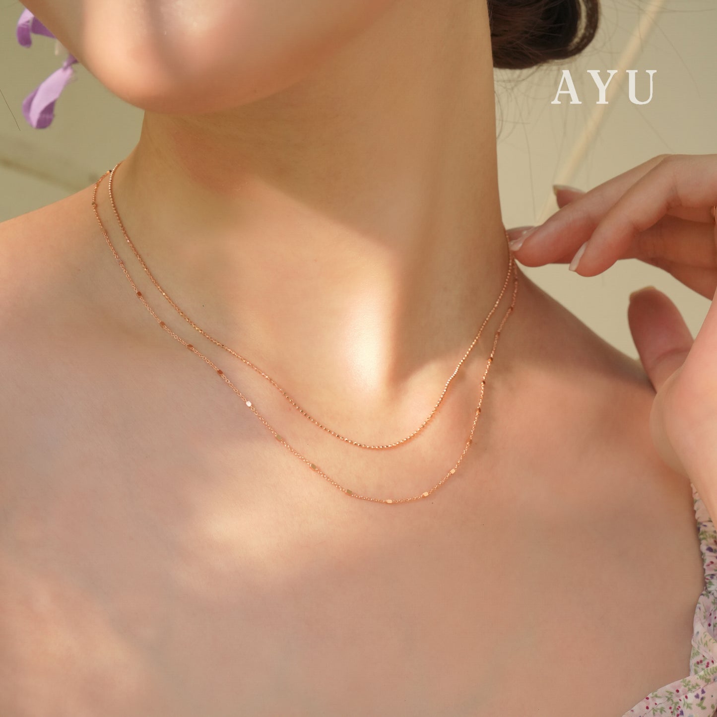 AYU Double Layer Bling And Pepper Beads Chain Necklace 17k Rose Gold