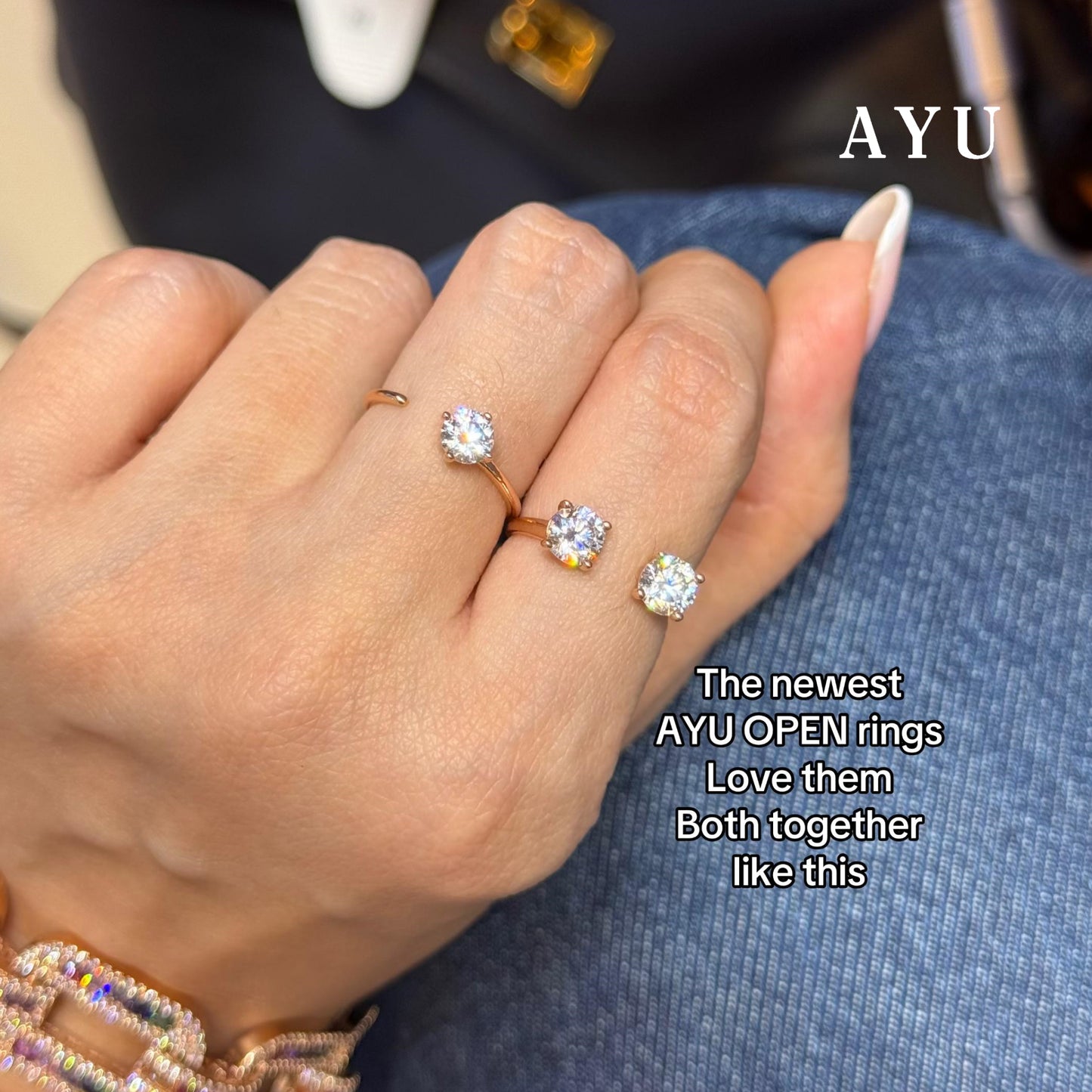 AYU Cincin Emas - Two Round Solitaires Open Ring 17k Rose Gold