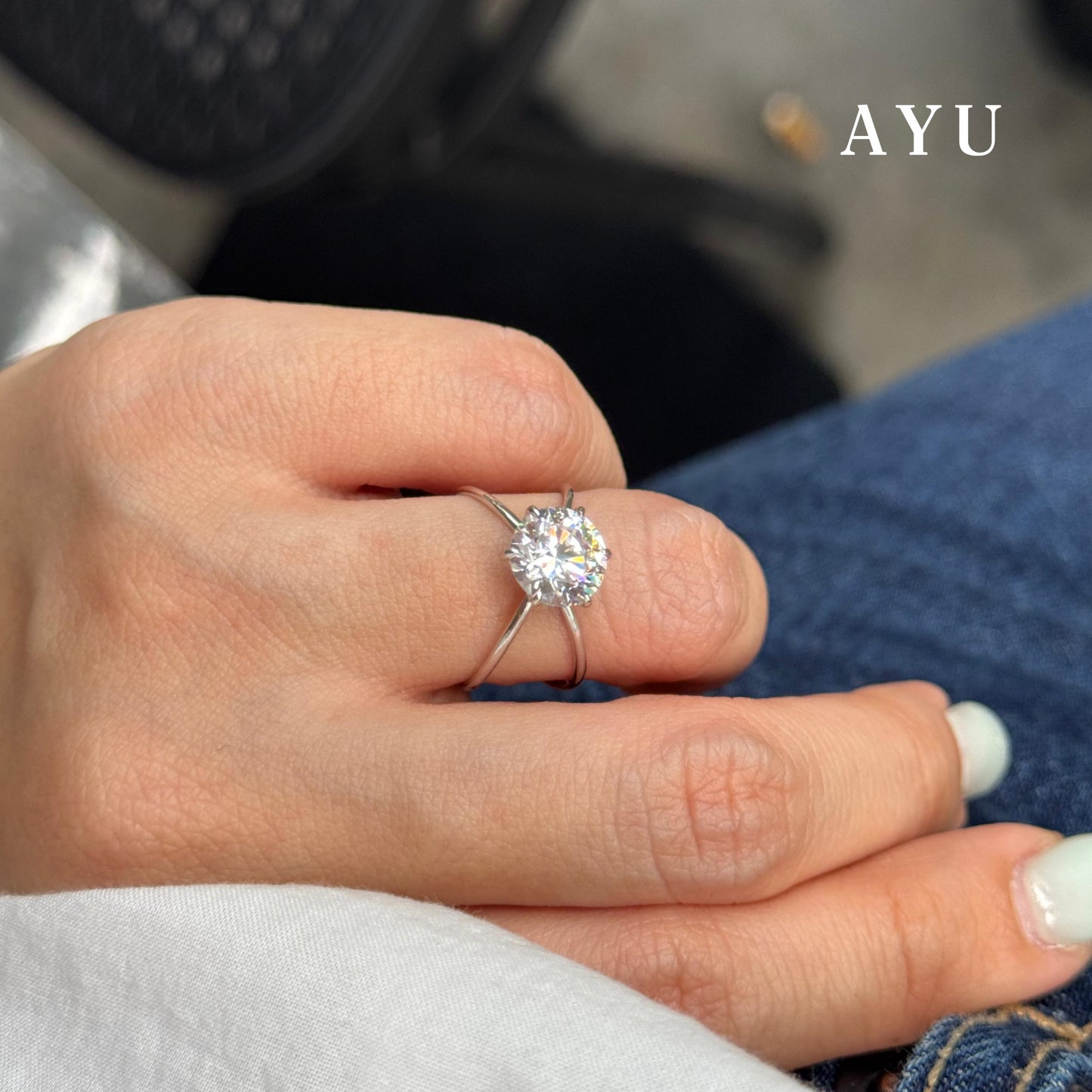 AYU Cincin Emas - Glam Gigi 6 Prong X Ring 17k White Gold