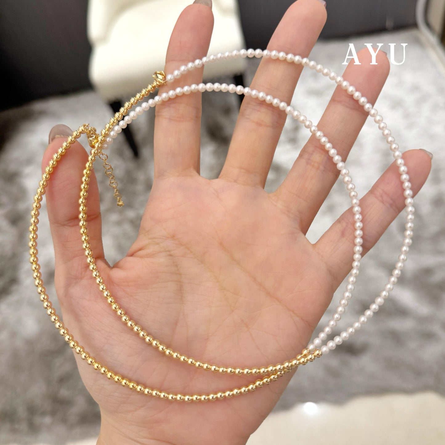 AYU Kalung Emas - Undecided Boba And Pearl Choker Necklace 17k Rose Gold