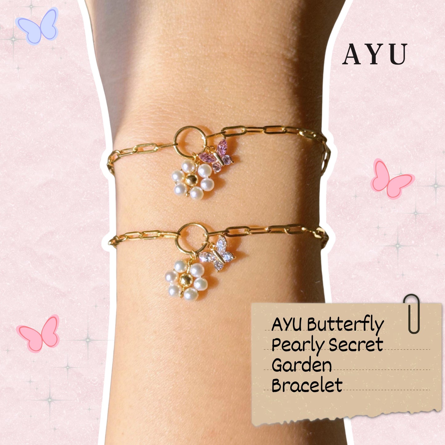 AYU Gelang Emas - Butterfly Pearly Secret Garden Bracelet 17k Rose Gold