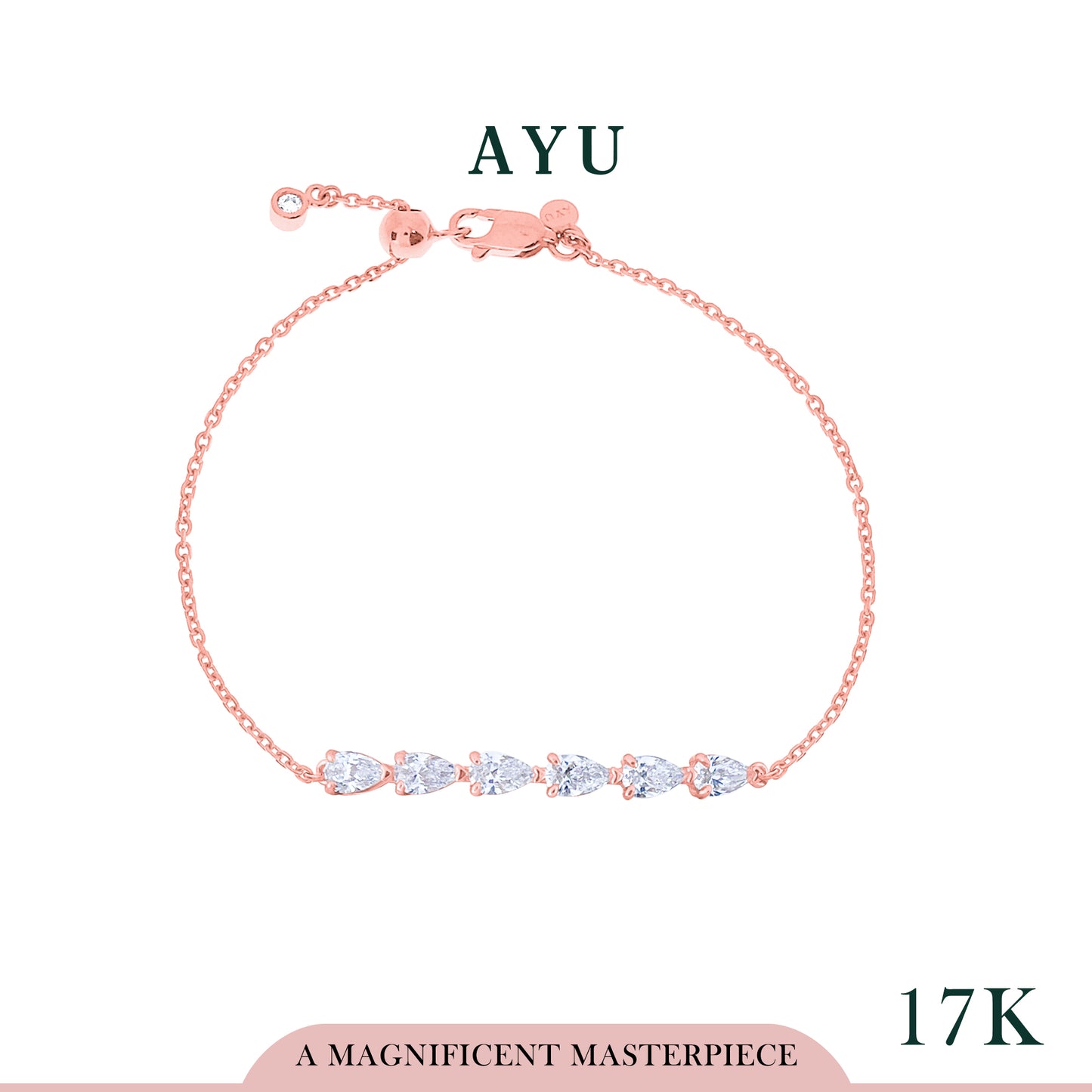 AYU Teardrop Bar Adjustable Chain Bracelet 17k Rose Gold