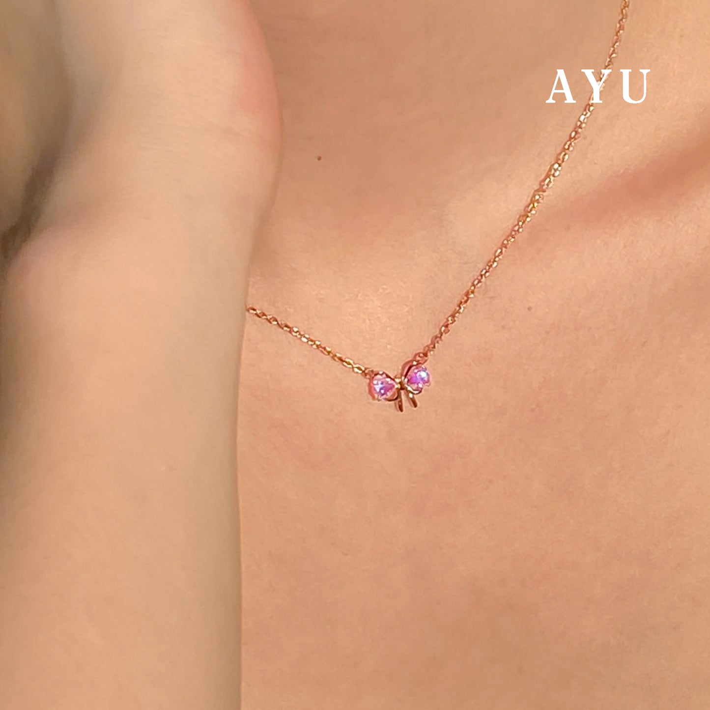 AYU Kalung Emas - Pretty In Magical Ribbon Chain Necklace 17k Rose Gold