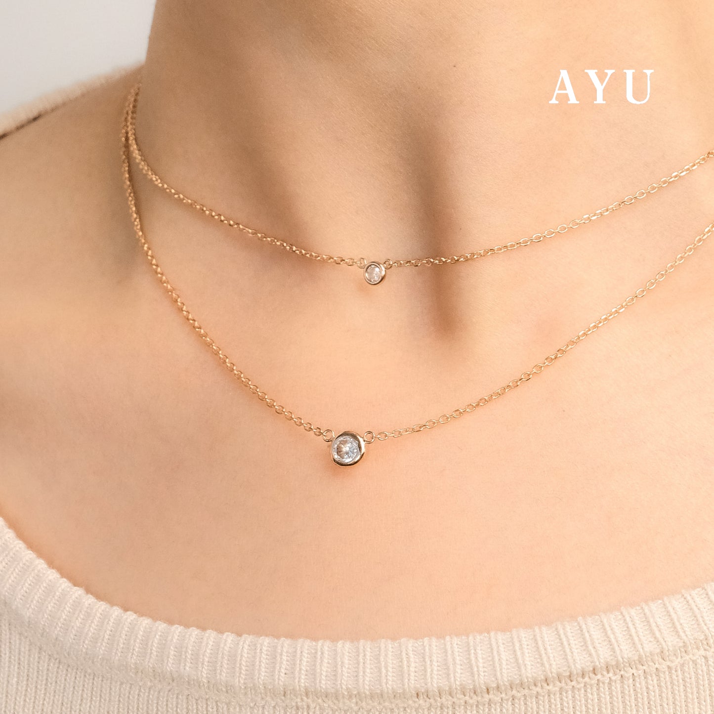 AYU Mini Bezel Chain Necklace 16K Yellow Gold