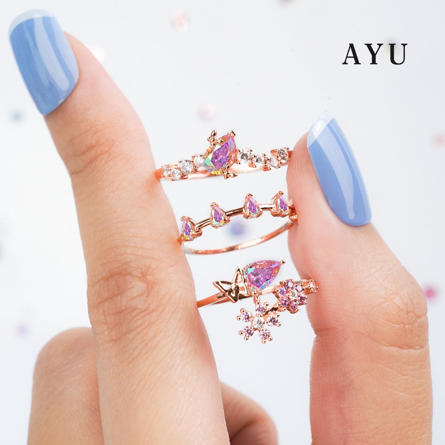 AYU Cincin Emas - Magical Teardrop Constellation Ring 17K Rose Gold