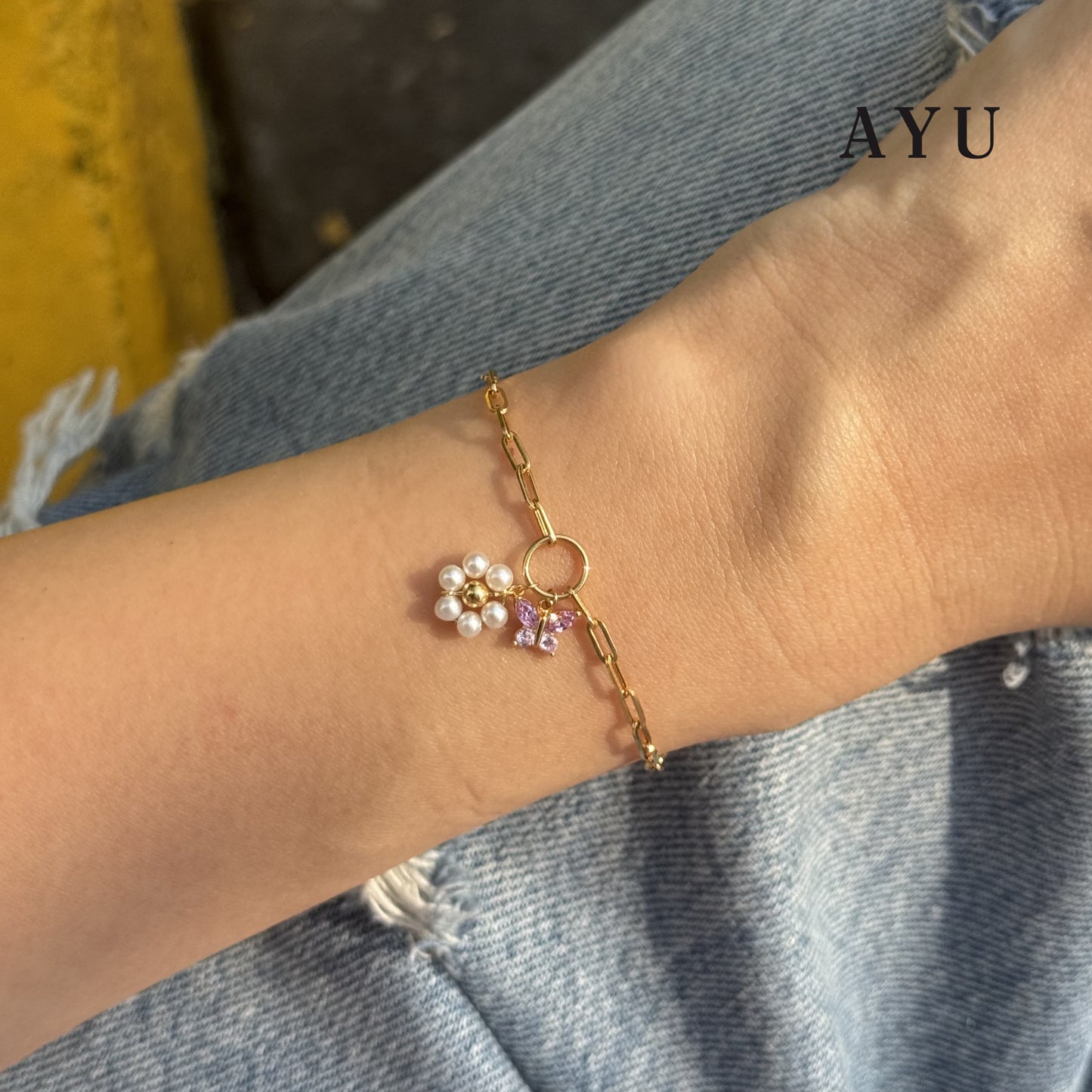 AYU Gelang Emas - Butterfly Pearly Secret Garden Bracelet 17k Rose Gold
