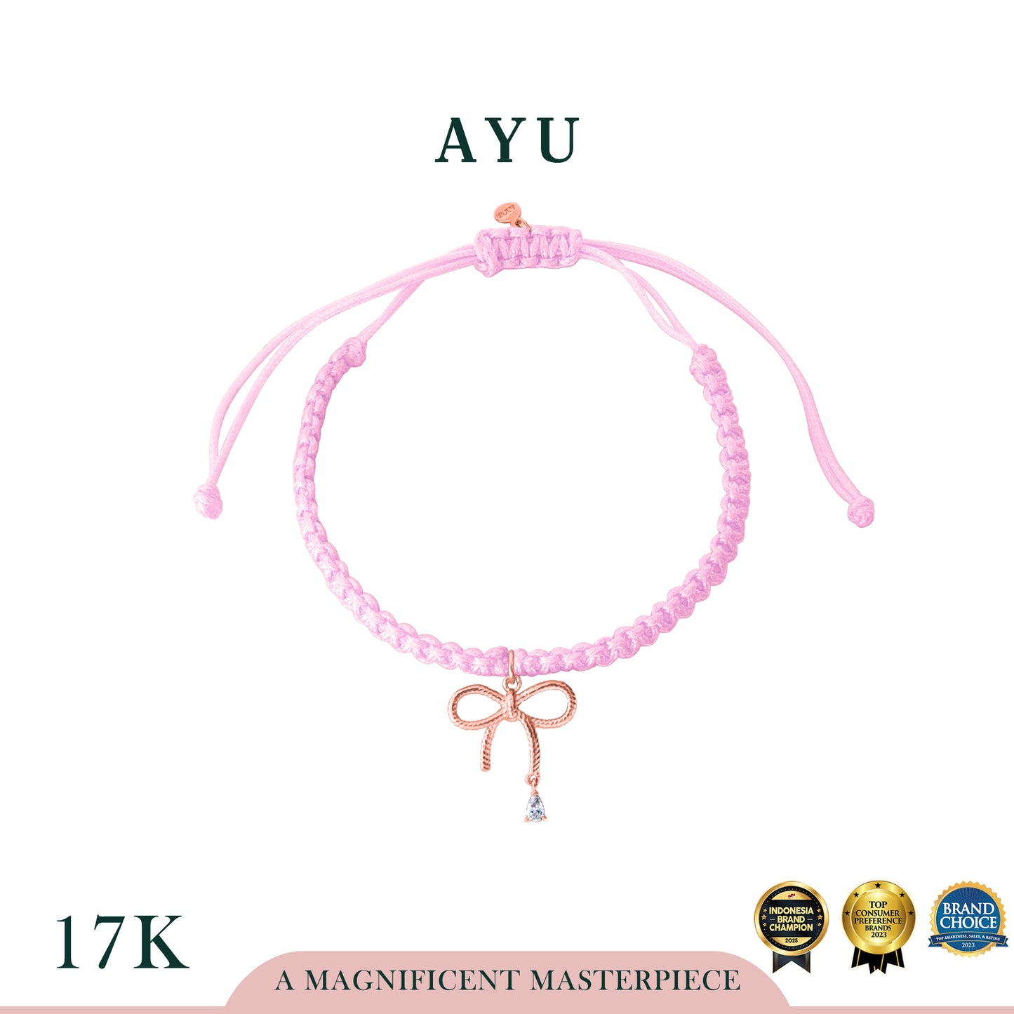 AYU Twist Ribbon With Teardrop Braided Cord Bracelet 17k Rose Gold