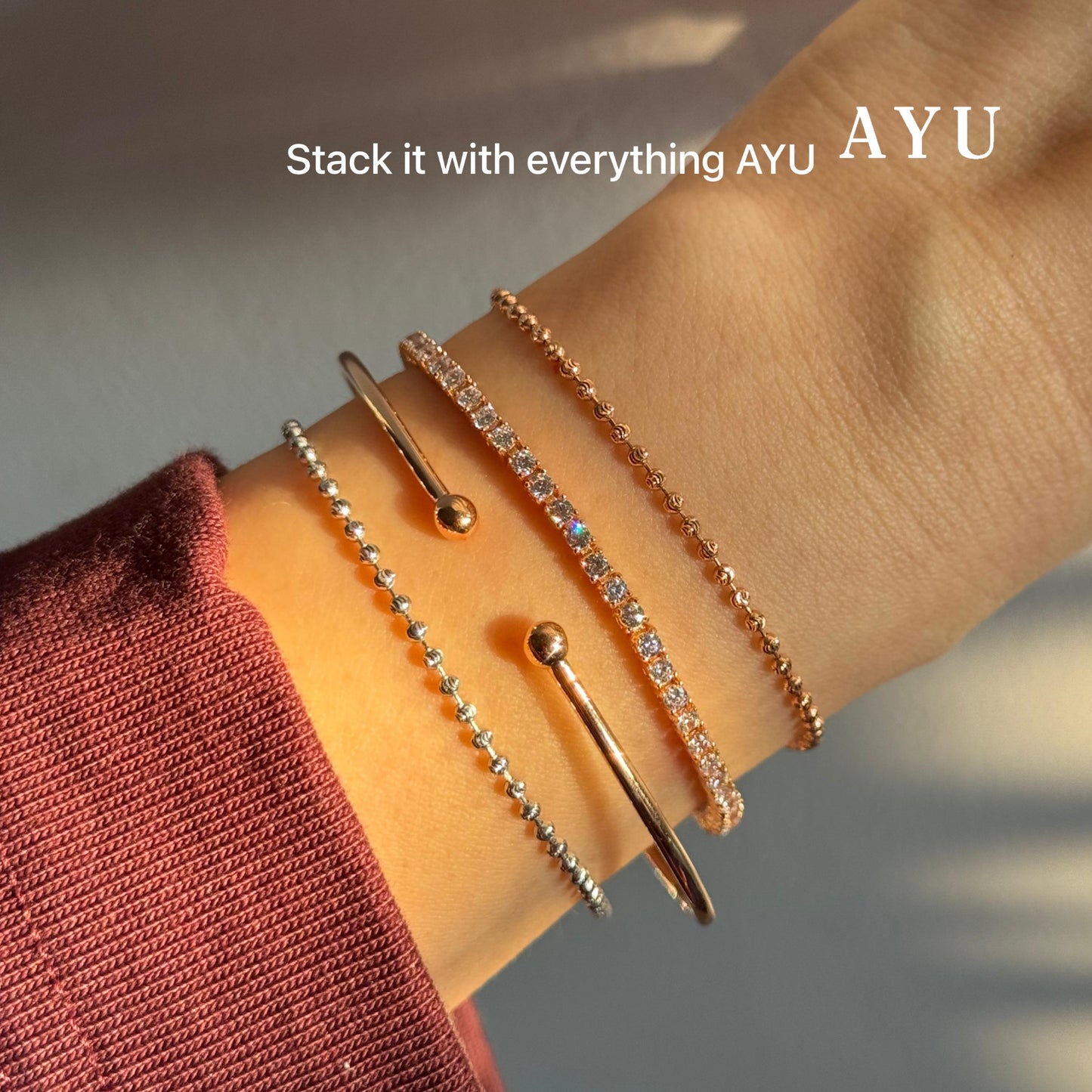 AYU Gelang Emas - Pepper Beads Chain Bracelet 16k Yellow Gold