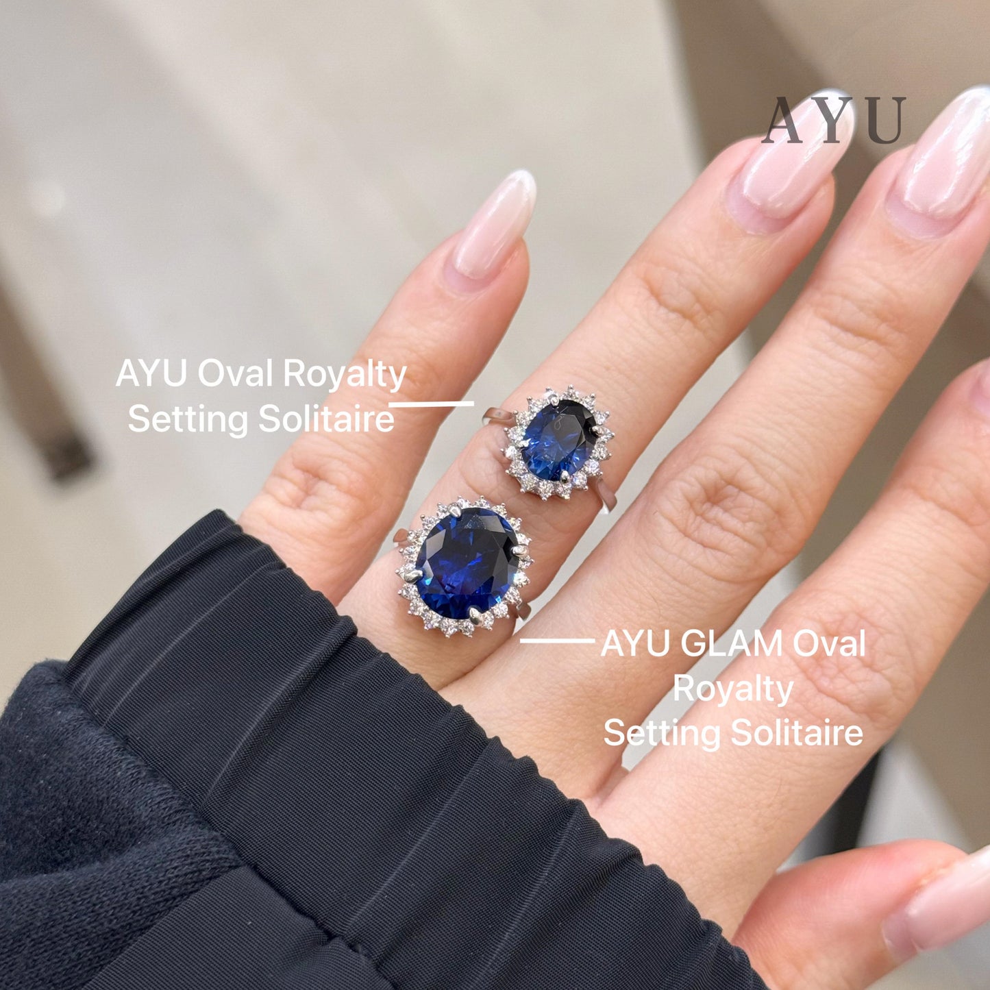 AYU Cincin Emas - Oval Glam Royalty Setting Ring Royal Blue 17k White Gold