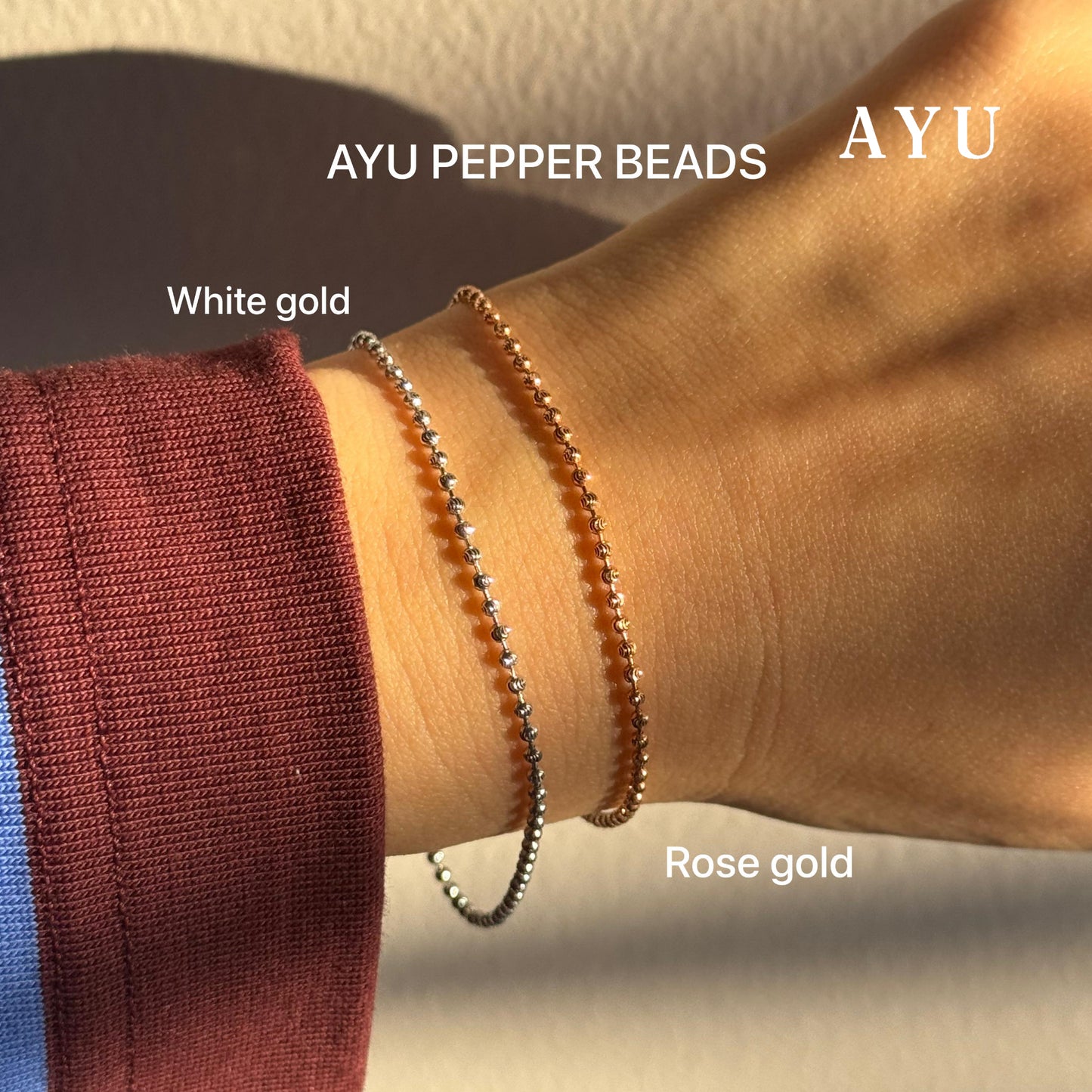 AYU Gelang Emas - Pepper Beads Chain Bracelet 16k Yellow Gold