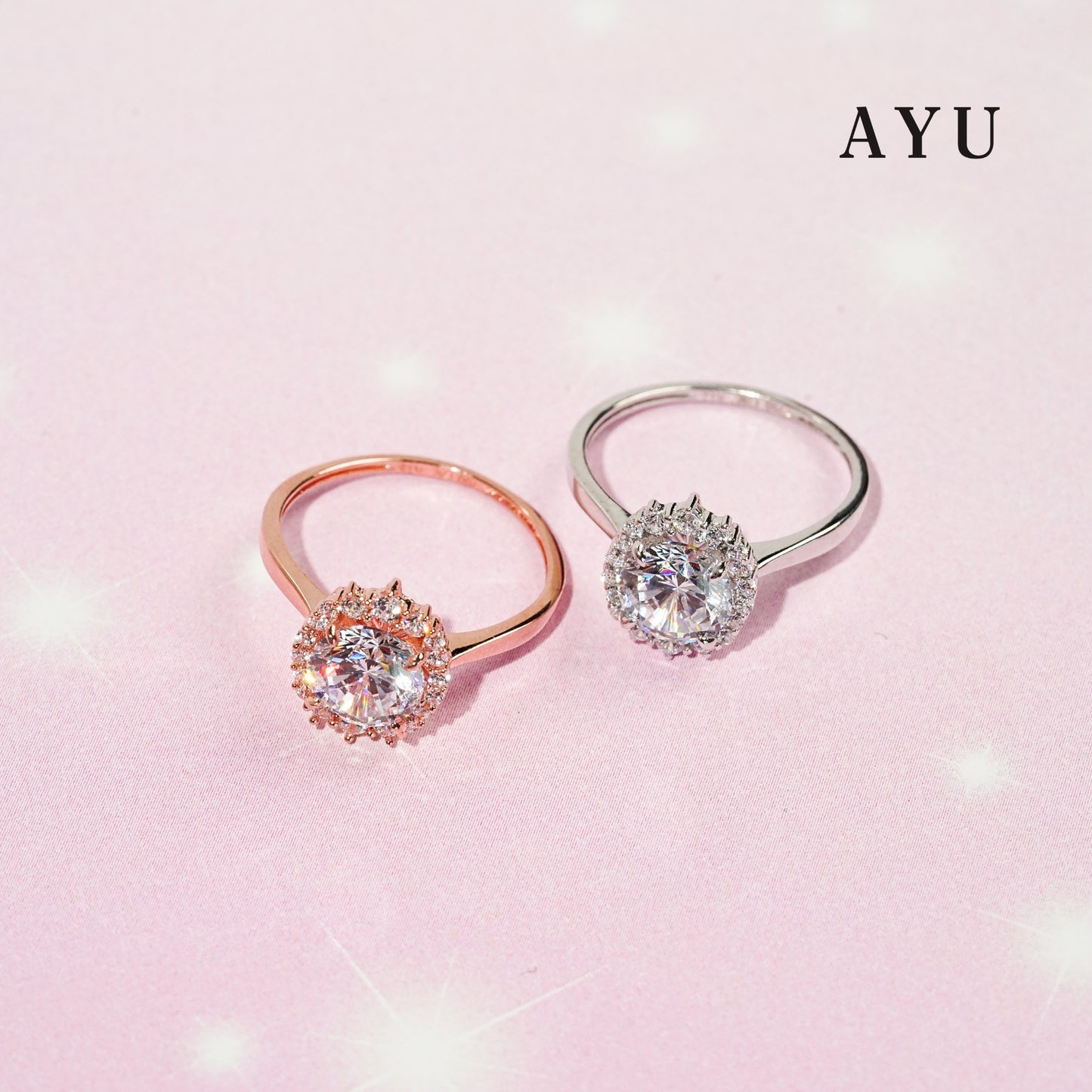 AYU Cincin Emas - Round Solitaire With Grecian Halo 17K White Gold