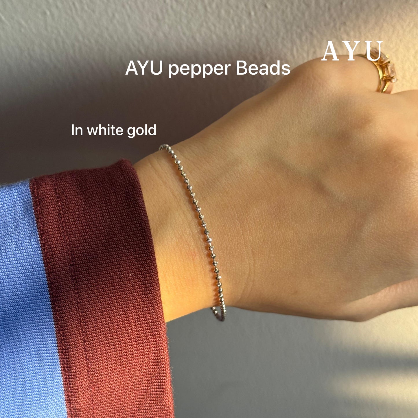 AYU Gelang Emas - Pepper Beads Chain Bracelet 17k Rose Gold