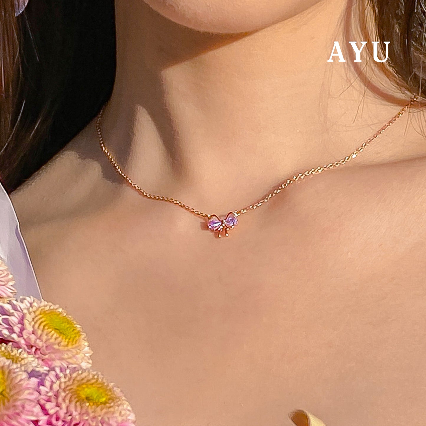 AYU Kalung Emas - Pretty In Magical Ribbon Chain Necklace 17k Rose Gold
