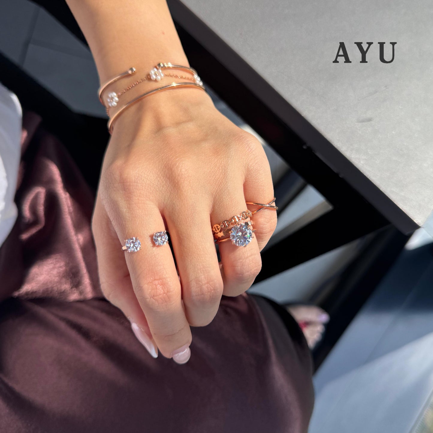 AYU Cincin Emas - Glam Gigi 6 Prong Solitaire 17K Rose Gold