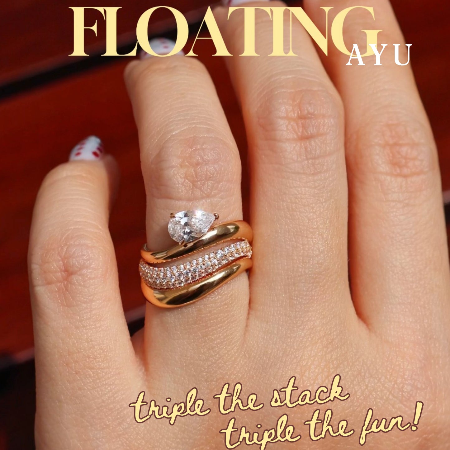 AYU Cincin Emas - Gold Floating Ring 17k Rose Gold