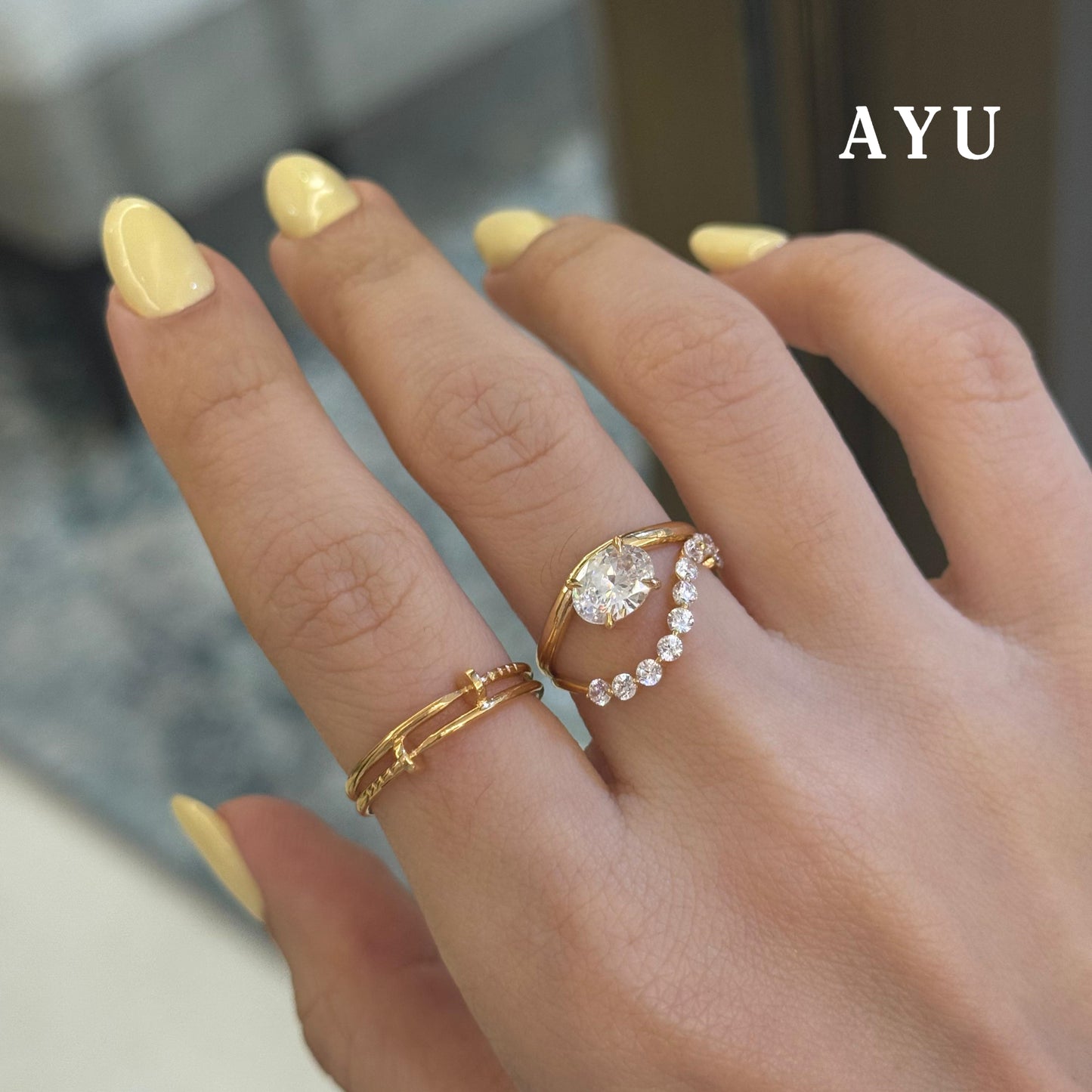 AYU Cincin Emas - Floating Oval Ring 17k Rose Gold