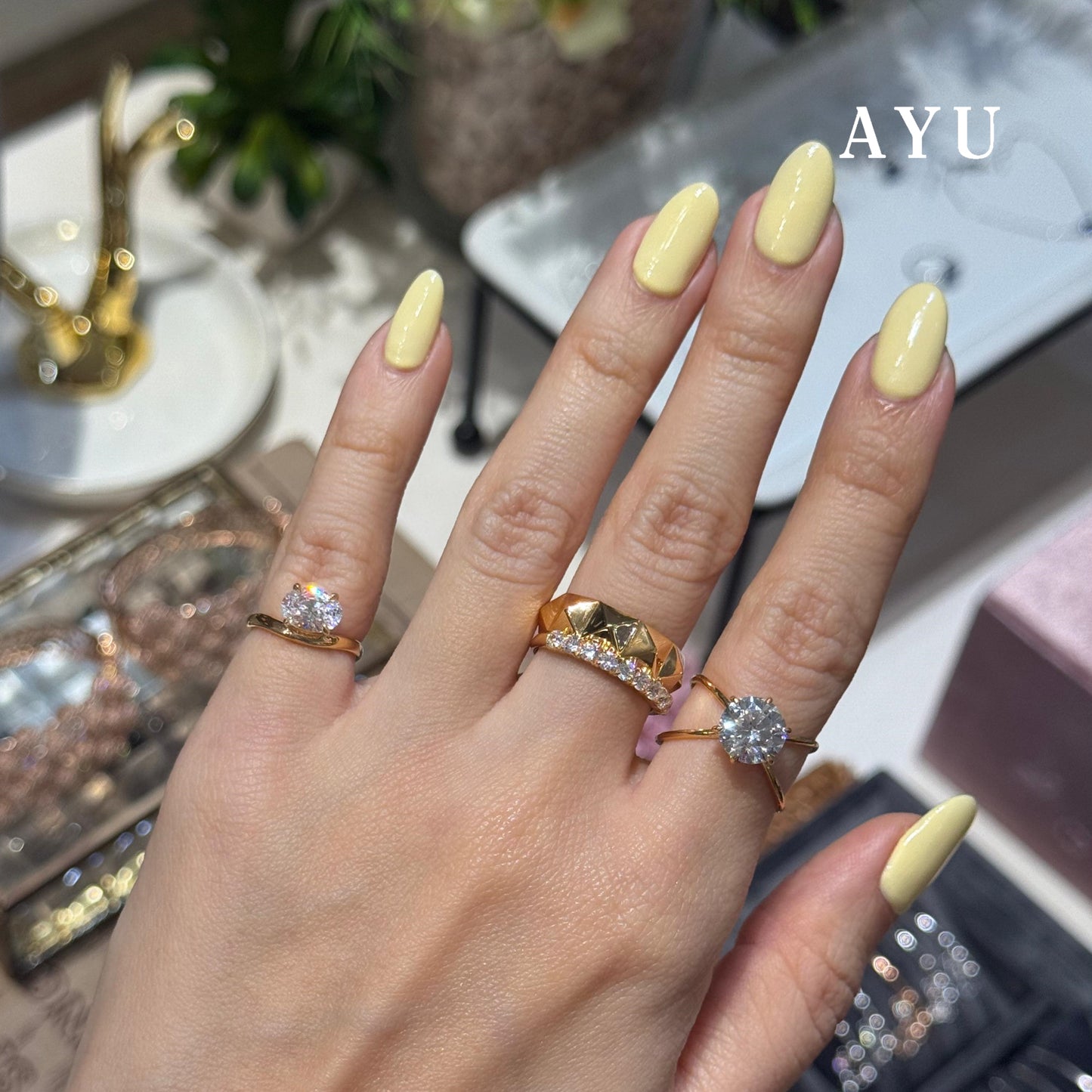 AYU Cincin Emas - Bold Stud Stack Ring 16k Yellow Gold