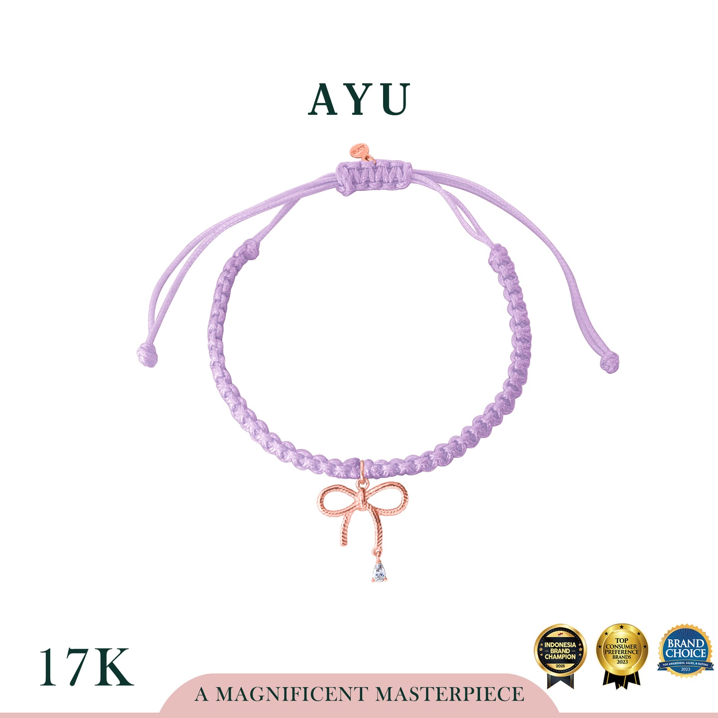 AYU Twist Ribbon With Teardrop Braided Cord Bracelet 17k Rose Gold