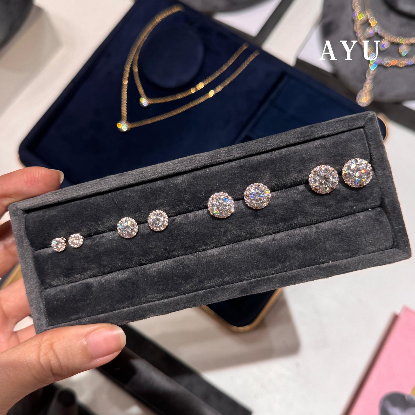 AYU Anting Emas Tindik - Round Solitaire With Halo Studs 17K Rose Gold