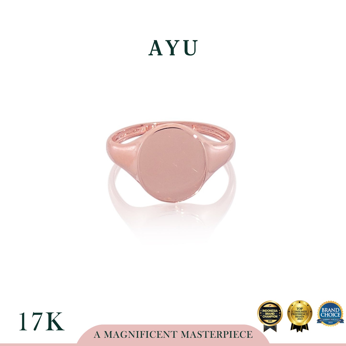 AYU Cincin Emas - Oval Signet Ring 17K Rose Gold