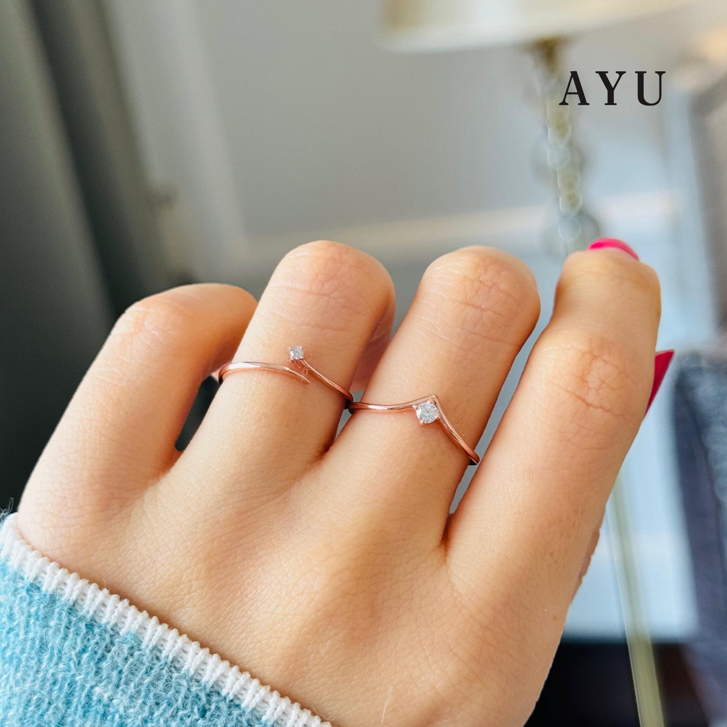AYU Cincin Emas - Mini Solitaire Wrap Open Ring 17K Rose Gold