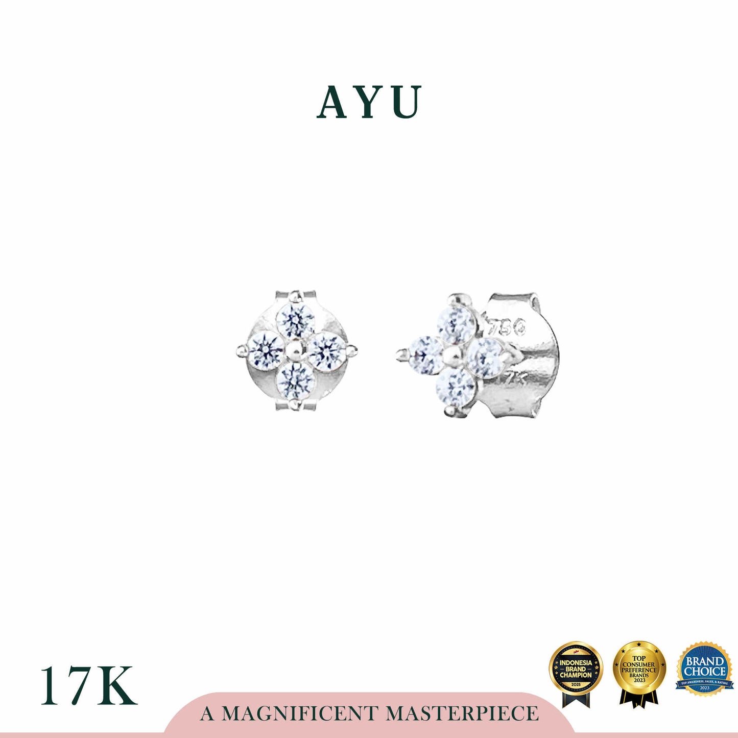 AYU Anting Emas - Shimmer Blossom Studs 17k White Gold