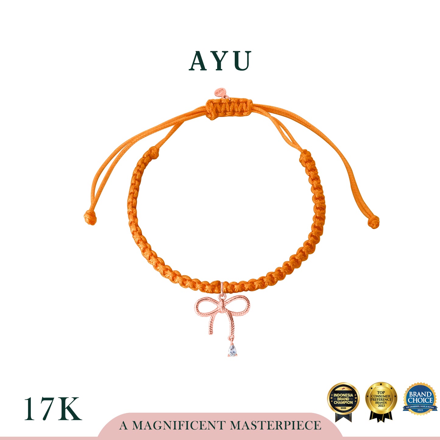 AYU Twist Ribbon With Teardrop Braided Cord Bracelet 17k Rose Gold