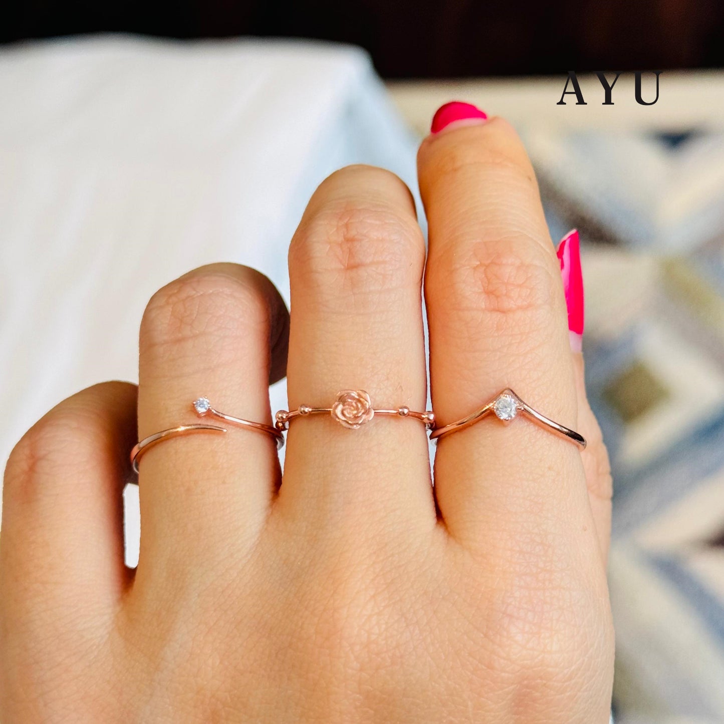 AYU Cincin Emas - Mini Solitaire Wrap Open Ring 17K Rose Gold