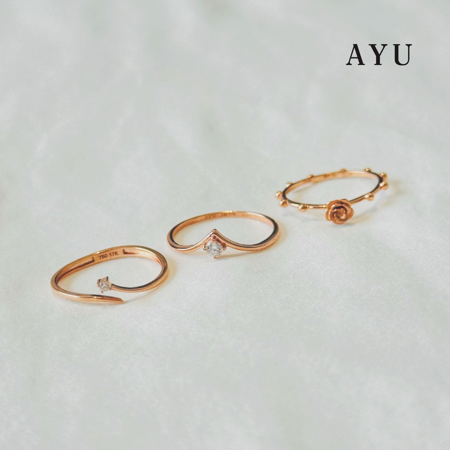 AYU Cincin Emas - Mini Solitaire Wrap Open Ring 17K Rose Gold