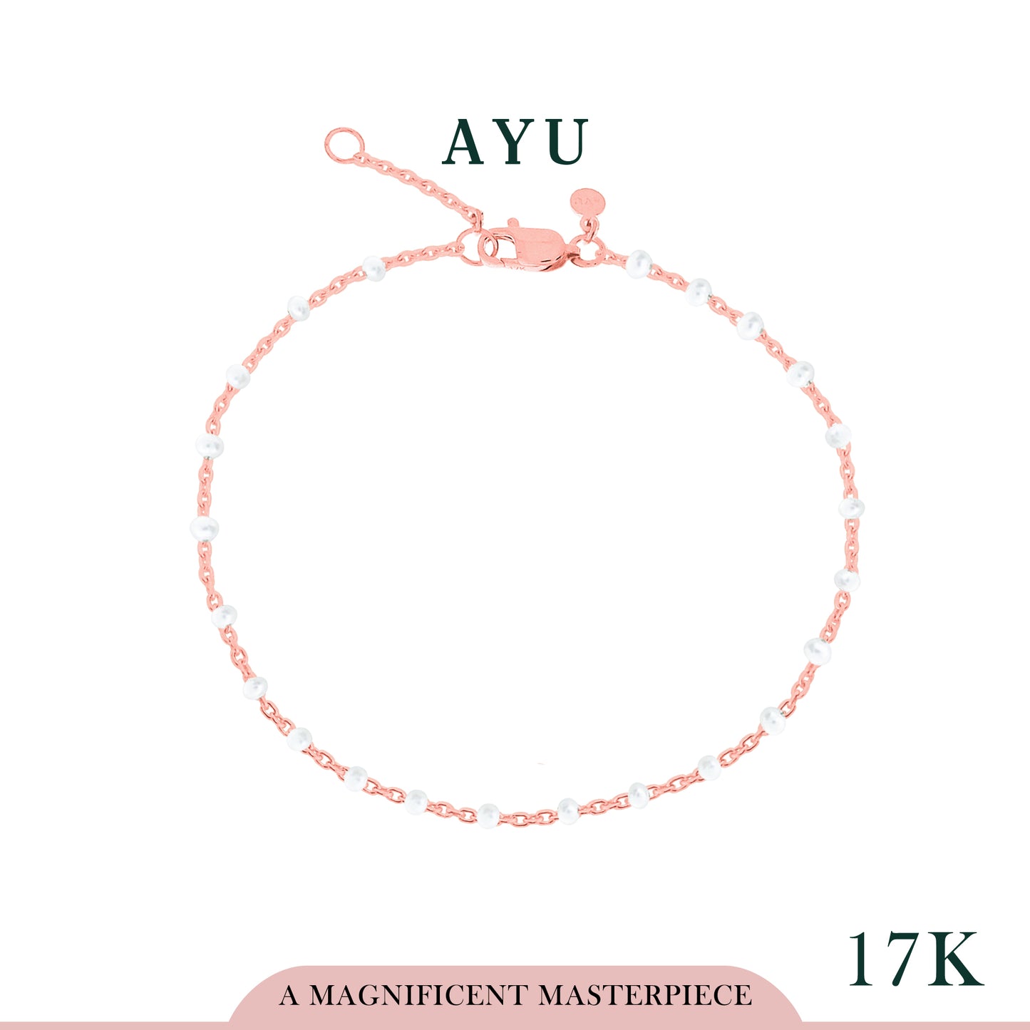 AYU Gelang Emas - Mini Pearl Chain Bracelet 17K Rose Gold