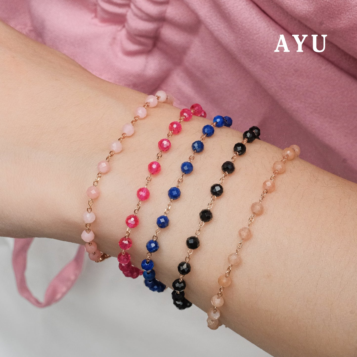 AYU Gelang Emas - Full Beads Bracelet 17k Rose Gold