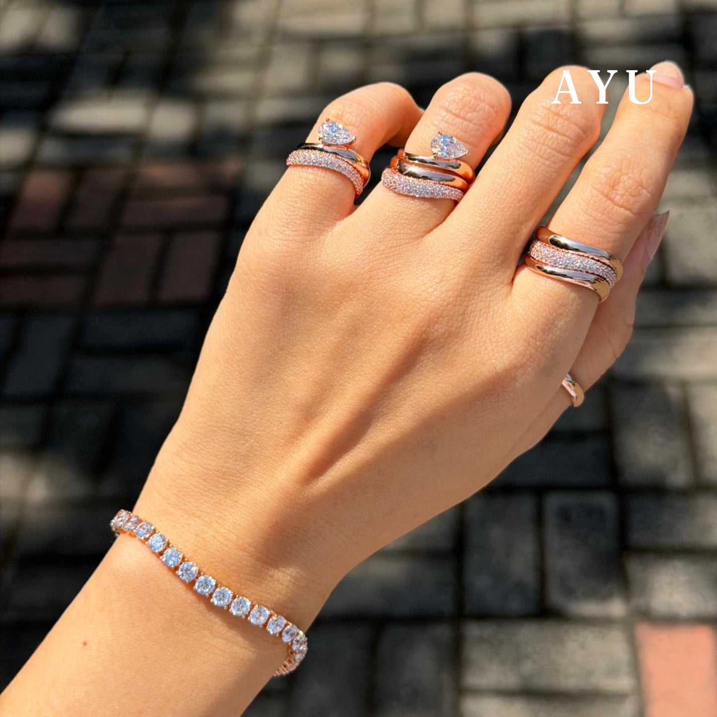 AYU Cincin Emas - Floating Teardrop Ring 17k Rose Gold
