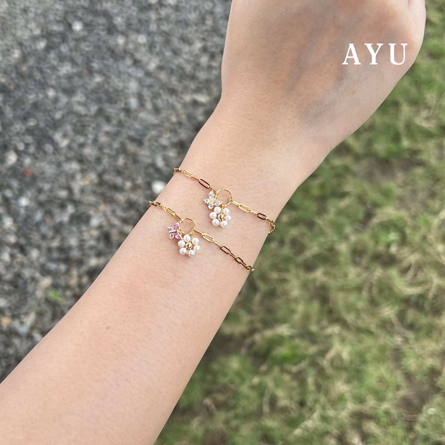 AYU Gelang Emas - Butterfly Pearly Secret Garden Bracelet 17k Rose Gold