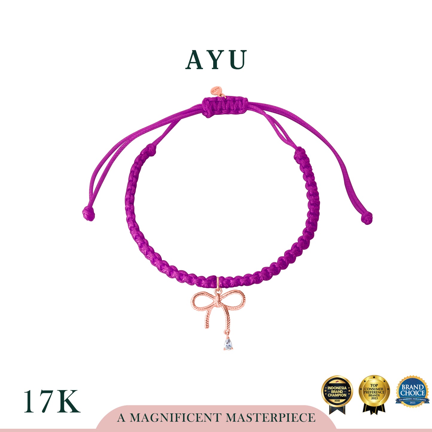 AYU Twist Ribbon With Teardrop Braided Cord Bracelet 17k Rose Gold