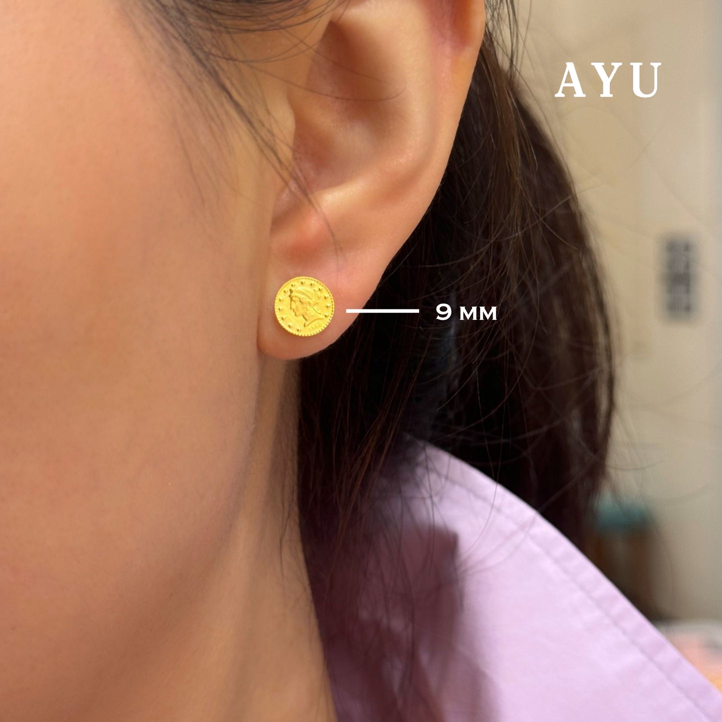 AYU Anting Emas Tindik - Dollar Studs 16K Yellow Gold