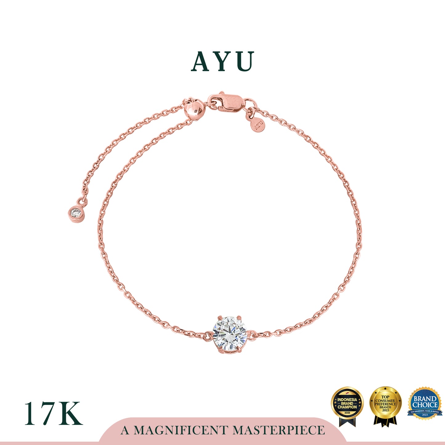 AYU Gelang Emas - Glam Gigi 6 Prong Adjustable Bracelet 17k Rose Gold