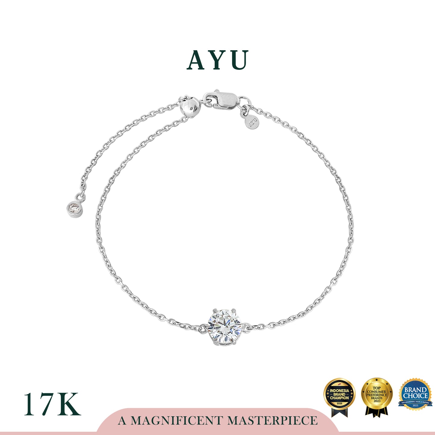 AYU Gelang Emas - Glam Gigi 6 Prong Adjustable Bracelet 17k White Gold