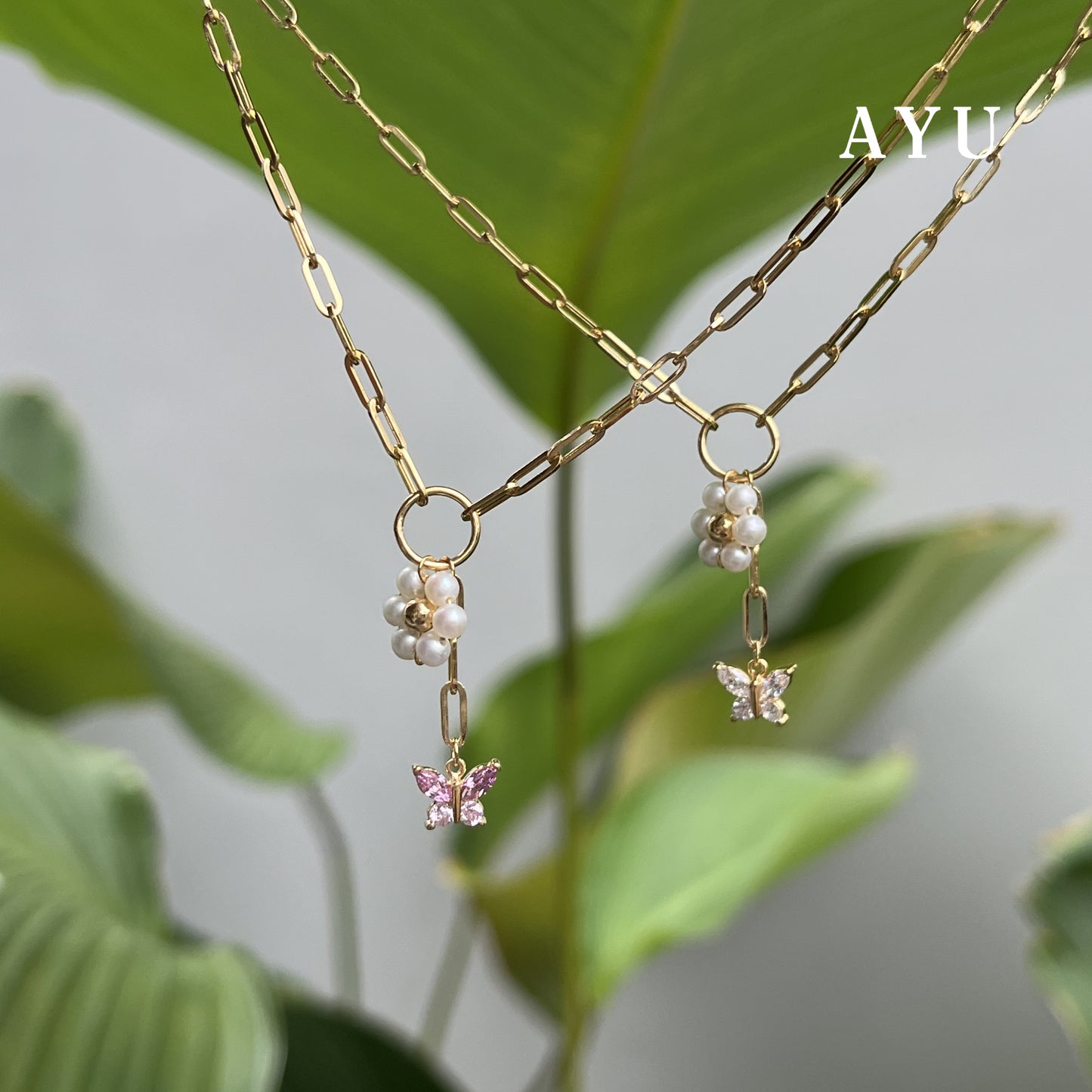 AYU Kalung Emas - Butterfly Pearly Secret Garden Necklace 17k Rose Gold