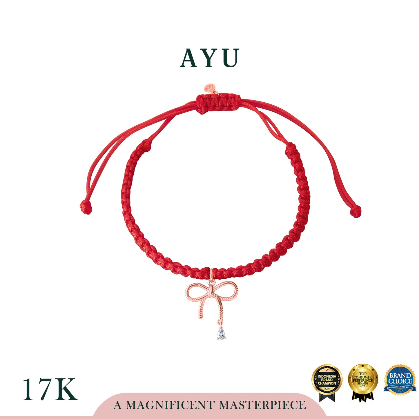 AYU Twist Ribbon With Teardrop Braided Cord Bracelet 17k Rose Gold