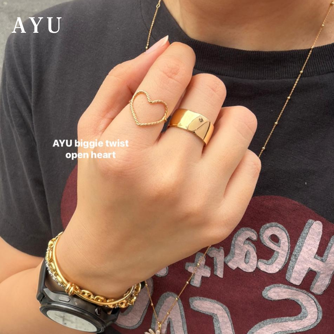 AYU Cincin Emas - Biggie Open Heart Twist Ring 16k Yellow Gold