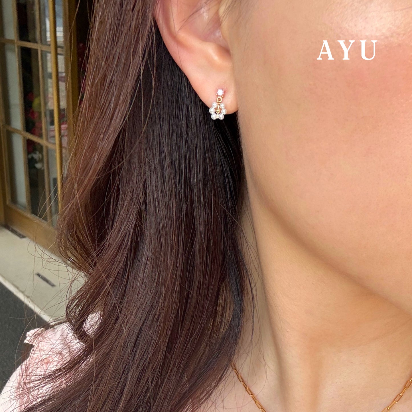 AYU Anting Emas - Butterfly Pearly Secret Garden Studs 17k Rose Gold