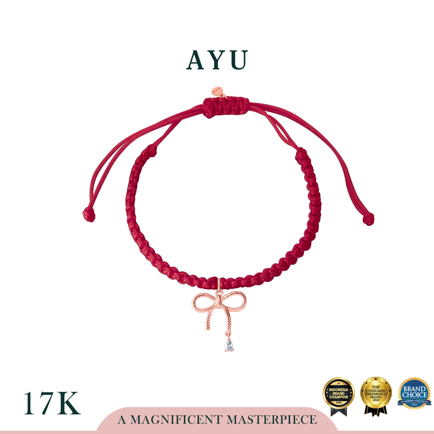 AYU Twist Ribbon With Teardrop Braided Cord Bracelet 17k Rose Gold