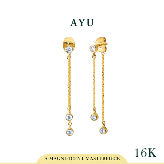 AYU Anting Emas - 3 Bezel Studs 16k Yellow Gold